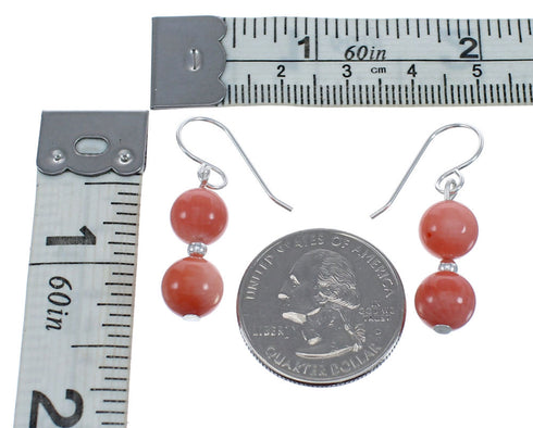 Sterling Silver Pink Coral Bead Hook Dangle Earrings AX124721